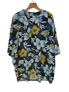 Vtg Iolani Hawaiian Shirt Rayon Button Up Floral Cruise Made In Hawaii Mens XL